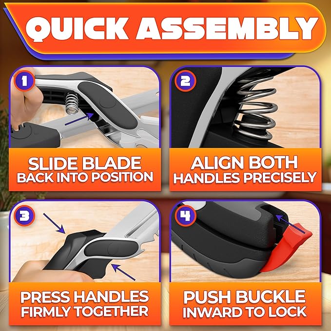 6-in-1 Cutting Board Scissors – Kitchen Shears Heavy Duty with Built-In Mini Board, Ribbed No-Slip Blade, Spring-Assist, Safety Lock & Dishwasher-Safe Design – Meat Scissors for Veggies, Fruits, Fish