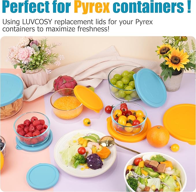 7 Cup Silicone Replacement Lids Storage Cover for Pyrex 7402-PC Glass Bowls (Container not Included) 2 Pack Microwave, Dishwasher and Freezer Safe