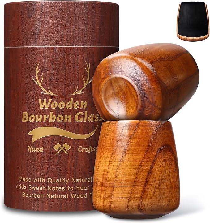 Charred Wooden Whiskey Glass – Handcrafted Bourbon Tumbler with Charred Interior | Old Fashioned Whiskey Glass for Bourbon Lovers | Unique Christmas Whiskey Gifts for Men, Dad, Husband