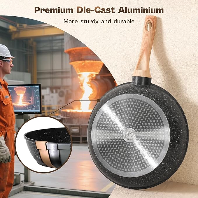 13 Pcs Pots and Pans Set, Nonstick Cookware Sets Black Granite Induction Cookware, Non-toxic Healthy Non stick Kitchen Cooking Set with Frying Pans Set, Saucepans (PFAS/PFOA/PFOS Free)