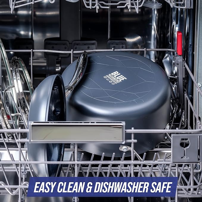 Blue Diamond Cookware Hard Anodized Ceramic Nonstick, 11" Frying Pan Skillet with Lid, PFAS-Free, Dishwasher Safe, Oven Safe, Grey