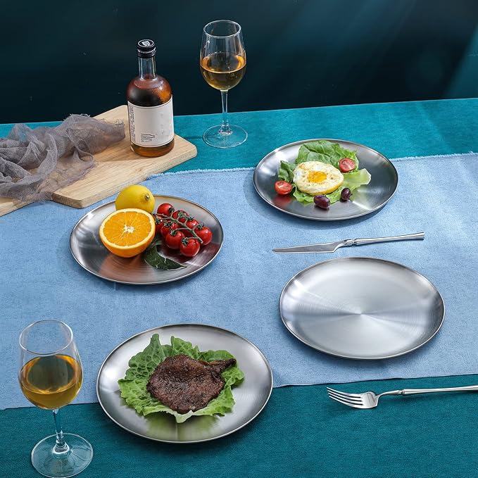 18/8 Stainless Steel Dinner Plate for Main Dishes, Grilled Meat, Dessert, Salad, and Fruit - 9 Inches (23 cm) Large Capacity(4pc, 9in)