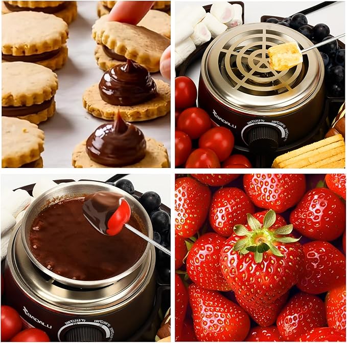 BADALU 2 in 1 Electric S'mores Maker & Fondue Pot, Temperature Control Tabletop Indoor S'mores Maker Kit with 4 Roasting Forks Housewarming Christmas Gifts,Family Gifts