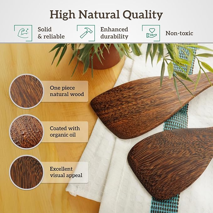 2PCs Wooden Spatula For Cooking, Natural Wenge Spatula For Non-stick Frying Pan, Wooden Spoons for Cooking Utensils Set, Wood Kitchen Utensils Set Spatulas for Kitchen Use Flipping&Turner Wok Spatulas