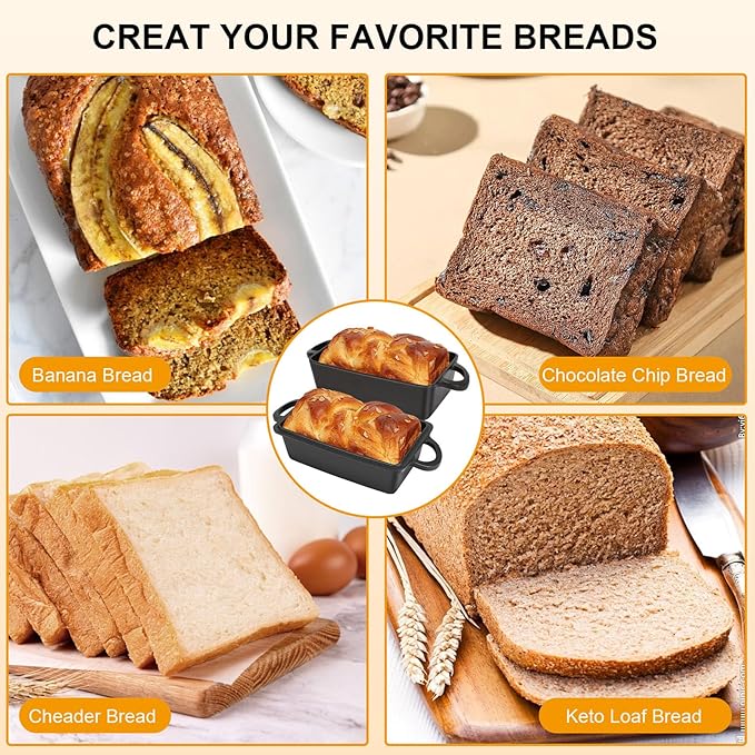 Cast Iron Loaf Pan with Lid | 9×5 Inch Bread Baking Pan | Even Heat Distribution for Perfect Homemade Bread, Cake, Meatloaf | Durable 2 Piece Set for Baking Enthusiasts Black