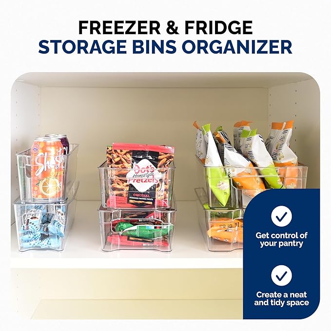 3 Pack Stackable Storage Bins - Plastic Storage Containers for Fridge, Pantry, Freezer, Closet & Kitchen, Clear Fridge Organizer Bins Ideal for Breastmilk, Baby Pouches & Formula Bottles | Large