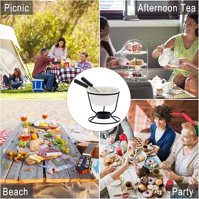 Ceramic Butter Warmer Set, Fondue Pot Melting Pot Set, Melt Hot Pot Round Bowl Set For Cheese Chocolate Butter Caramel, with 2 Dipping Forks