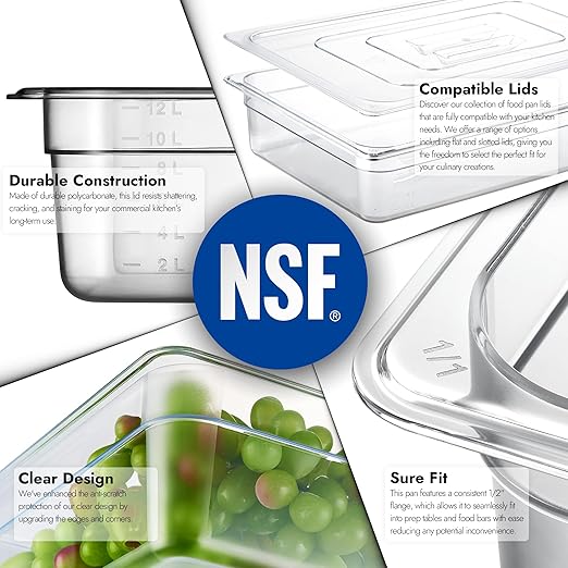 CURTA 6 Pack NSF Food Pans, Full Size 4 Inch Deep, Commercial Polycarbonate Plastic Clear Freezer-Safe