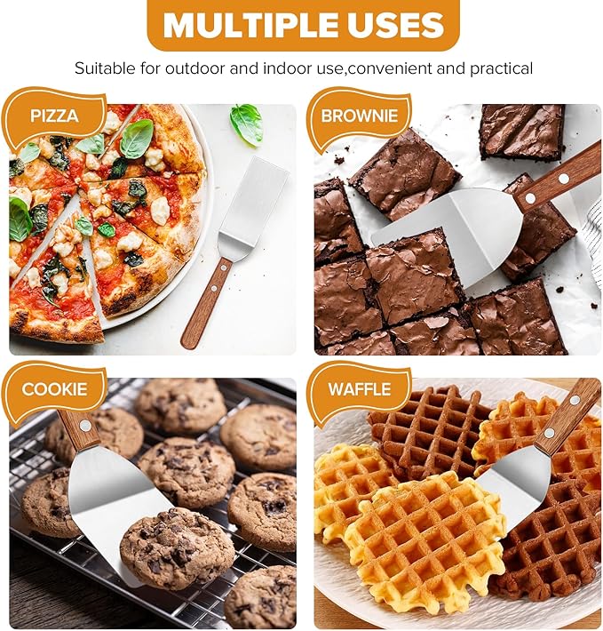 Small Metal Spatula Set,Mini Wooden Spatulas for Kitchen Use,Tiny Griddle Solid Stainless Steel Spatula With Wood Handle for Cake Fish Cookie,Grill Chef Baking Scraper Spatula Turner,2 Pack,Sliver