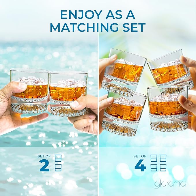 GLORAMA Premium Old Fashioned Whiskey Glasses with Heavy Bottom – Vintage Bar Drinkware for a Cocktail, Bourbon, or Scotch – Durable Crystal Rocks Glass – Set of 4, 10 oz