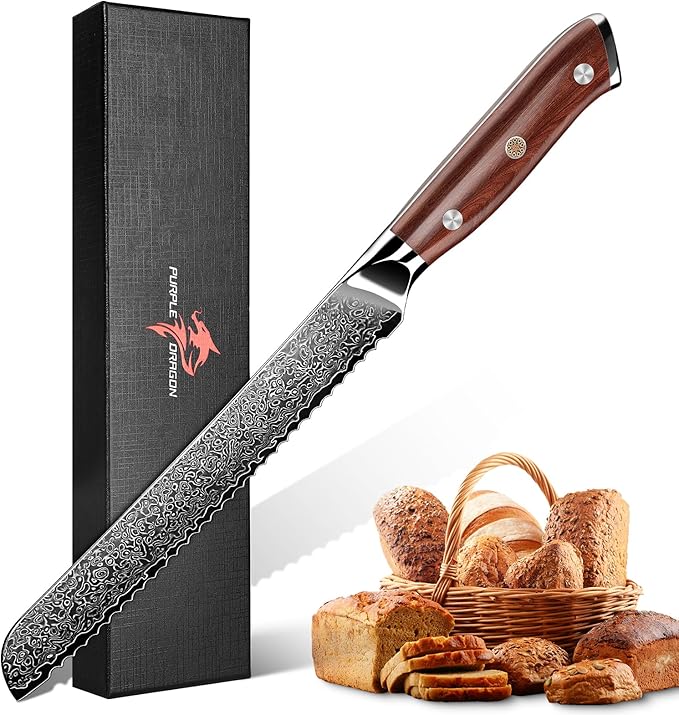 Purple Dragon Bread Knife for Homemade Bread, 8 Inch Serrated Knife for Slicing Sourdough Bread, Cake & Fruits - Gift Box