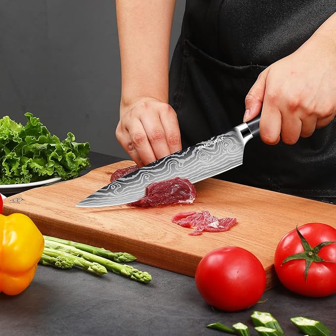 3 Piece Japanese Knife Set,Ultra Sharp Chef Knife Kitchen Cooking Knife Paring Knife German High Carbon Stainless Steel with Sheaths Wooden Handle for Home Outdoor Gift Idea