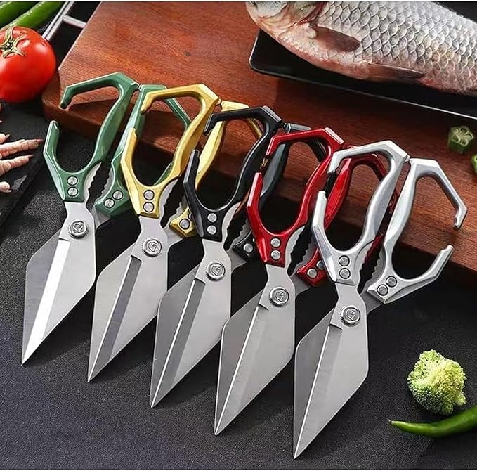 Seattleget Multifunctional Heavy-Duty Kitchen Shears, 2025 New 2 in 1 Ergonomic Kitchen Scissors, Poultry Scissors Heavy Duty Cut Bone, for Chicken, Meat, Seafood, Bone Cutting (Black)