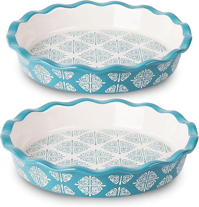 Wisenvoy Pie Pan Ceramic Pie Dish Blue Pie Plate Porcelain Deep Dish Pie Pan Non-Stick Pie Pans