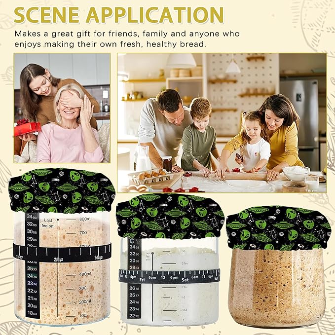 Sourdough Starter Jar Covers,5-Pack Reusable Alien Galaxy Cloth Lids for 3-4 Inch Jars,Ideal for Kombucha Kefir or Cheese Fermentation