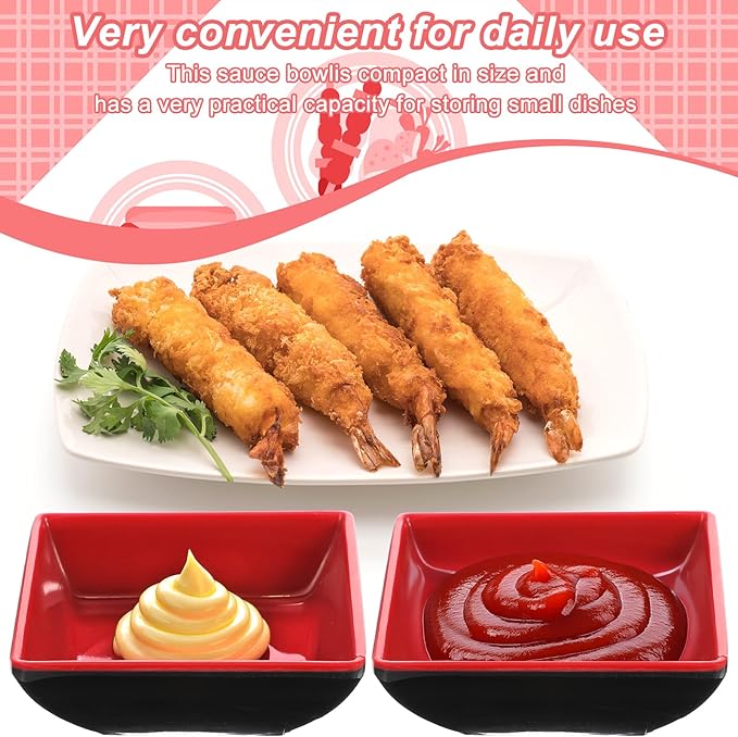 30 Pcs Dipping Bowls, Soy Sauce Dishes, Black Red Dipping Sauce Plate Set Small Dish Pinch Bowls for Condiment, Snack, Sushi, BBQ, Desserts