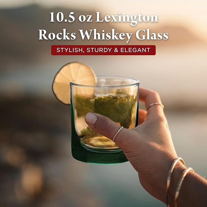 DISCOUNT PROMOS Lexington Rocks Whiskey Glass 10.5 oz, Set of 12, Bulk Pack - Perfect for Scotch, Bourbon, Whiskey, Cocktail - Green
