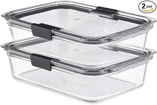 Rubbermaid Brilliance Glass Food Storage Containers, 8 Cup, Set of 2, BPA-Free, Leak-Proof, Clear