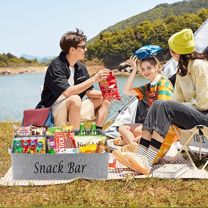 2 Pack Countertop Snack Organizer, Fabric Snack Box Basket with Handles, 6 Compartment Kitchen Cabinet Pantry Organizer and Storage - Grey