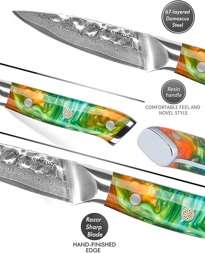 3.5 Inch Paring Knife - Fruit and Vegetable Peeling Knives, Forged Damascus Steel & Resin Handle - Yao Series