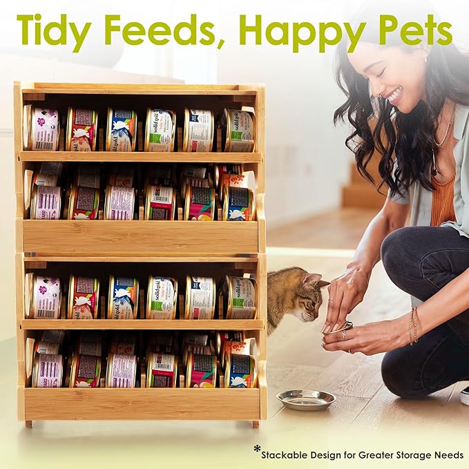 Coanto Upgraded Cat Food Organizer, Cat Food Can Organizer, Can Organizer for Pantry, Cat Food Storage, Bamboo, Holds 36 (3oz) Cans