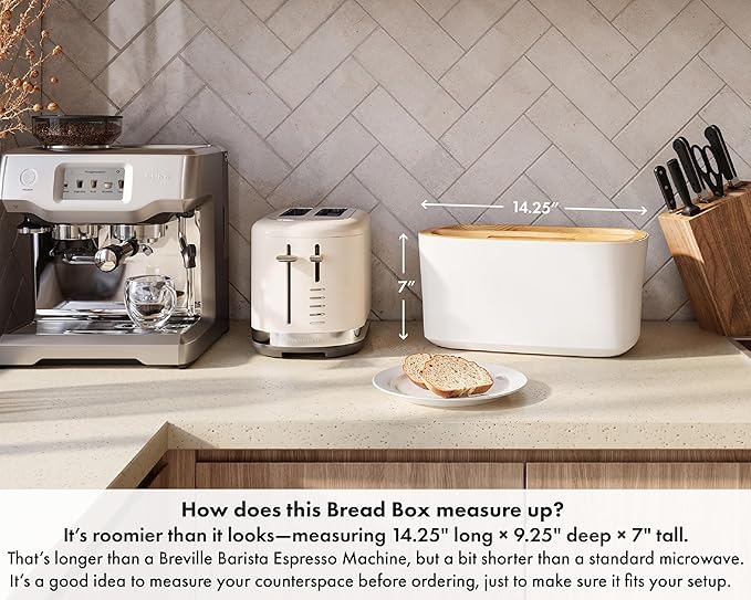 Sonder Los Angeles, Modern Bamboo Fiber and Recycled Plastic Bread Box (Black) for Kitchen Countertop with Reversible Bread Board Wood Lid 14.25 x 9.25 x 7 in