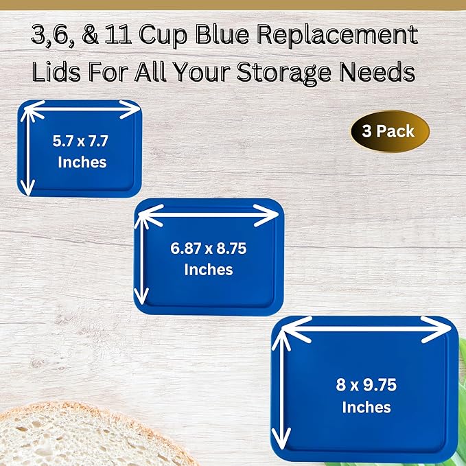 3, 6 & 9 Cup Blue Replacement Lids/Covers for Pyrex, Anchor Hocking & KlareWare Storage Bowls *Lids Only Glass Container Not Included* (3 Pack *One of Each Size*)