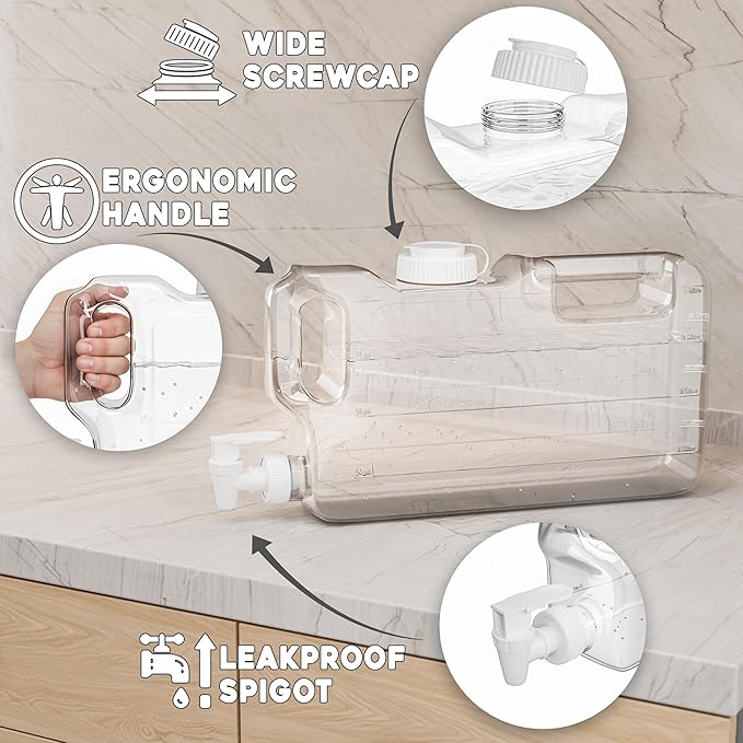 Refrigerator Drink Dispensers 1.1 Gallon Bottle with Spigot - BPA Free Plastic Water Jug Leak-Proof | Fridge Beverage Drink Dispenser for Parties, Convenient Handles