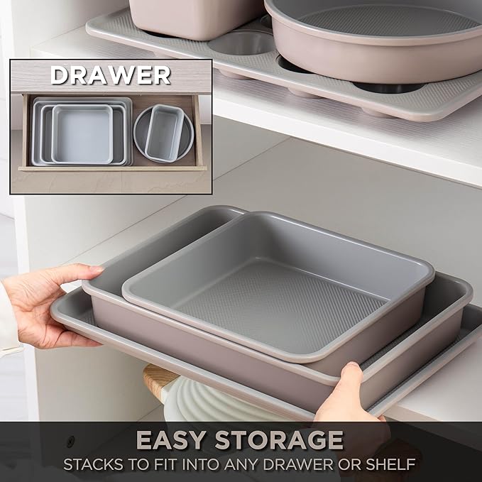 Country Kitchen Nonstick Stackable Bakeware Set - Durable, Easy Release Baking Set, Taupe, 6 Pcs