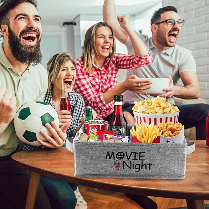 Snack Organizer for Countertop, Fabric Movie Night Snack Tray with Handles, 4 Compartment Collapsible Snack Basket, Snack Bar Station Organizer, Kitchen Pantry Organizer and Storage (Grey)