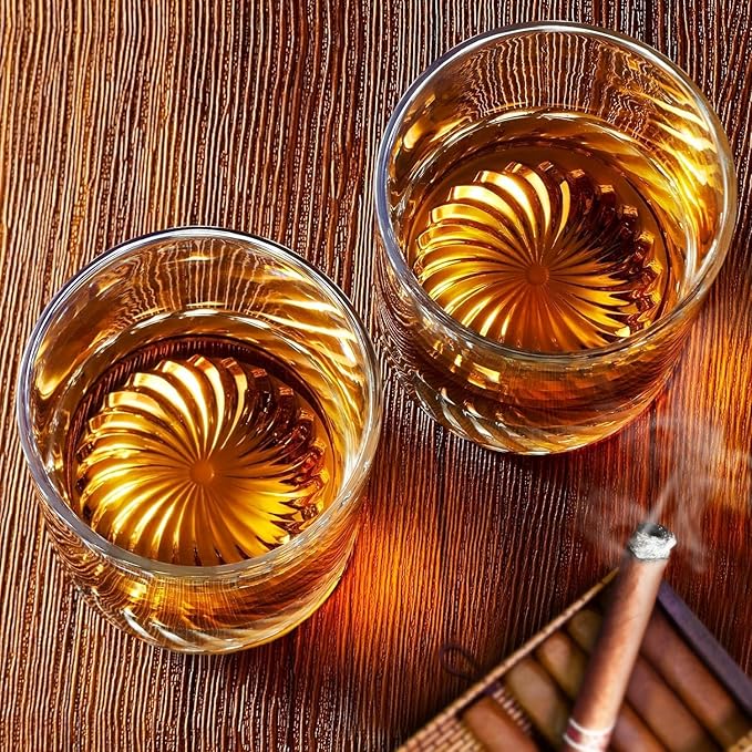 Hand Blown Crystal Old Fashioned Whiskey Glasses Rocks Glasses Drinking Cocktail Bourbon Scotch Rum Vodka Liquor 12 OZ - set of 6 Gifts for Men