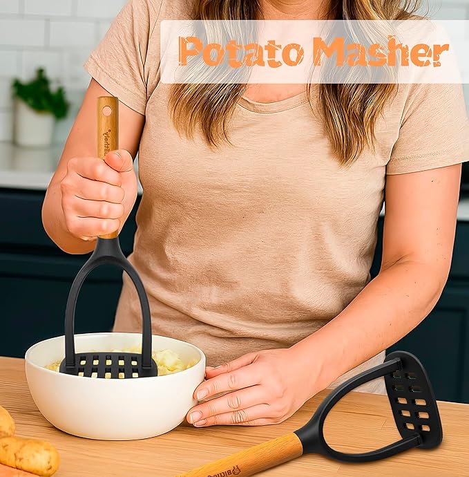 Large Silicone Cooking Utensils Set, 10Pcs Nonstick Kitchen Utensil Set with Wooden Handle, Heat Resistant Silicone Utensils for Cooking, BPA Free Spatula Set with Turners Spoon Ladle Skimmer(Black)