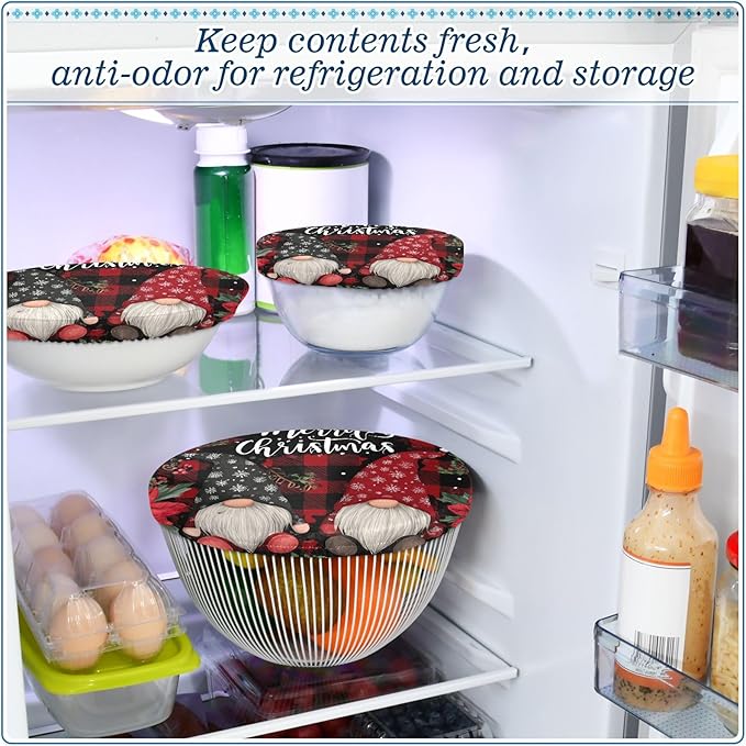 5 Pcs Bowl Covers Reusable in 5 Size Elastic Food Cover Cloth Lids Fresh Keeping Dish Cookware Bakeware Fabric Covers Lids for Food Leftovers Fruits Storage Red Black Checkered Christmas Gn