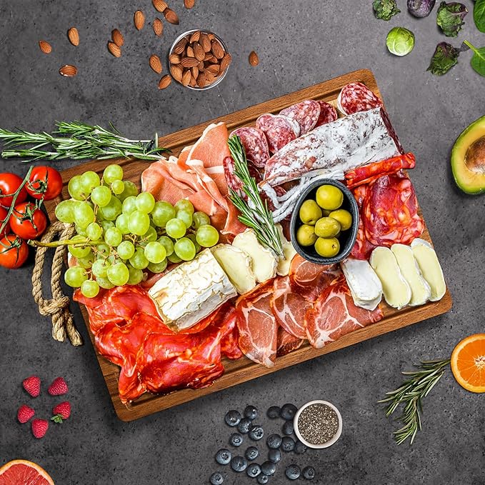 X-Large Acacia Wood Cutting Board for Kitchen, 20x15x1.2 Inch Reversible Wooden Chopping Board Thick Charcuterie Board with Juice Grooves and Handle for Meat, Cheese, Vegetables, Fruits, Bread