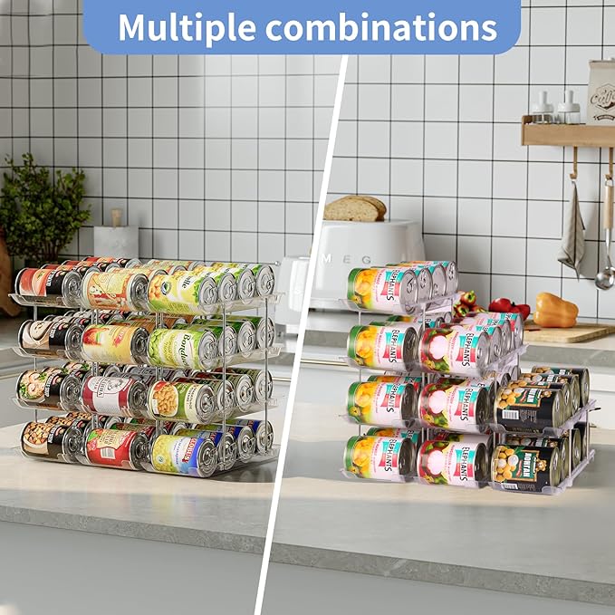 Can Organizer for Pantry Free Combination Can Dispenser, Clear Thickened 2 Pack 2-Tier Storage Rack for 48 Cans Suitable for Cabinet Pantry Fridge Countertop (3 * 2)
