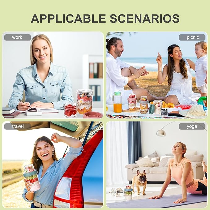 6 Pack Overnight Oats Containers with Lids, 16 OZ Dual Layer Yogurt Containers with Dry and Wet Separation, Airtight Leak Proof Oatmeal Jar for Chia Pudding, Breakfast, Cereal