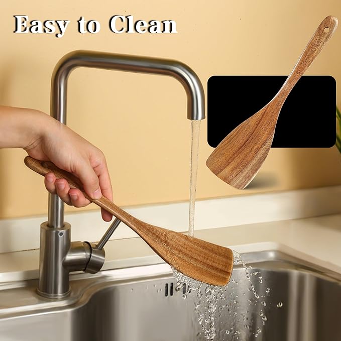 Unokit Wooden Utensil Set - 12 PCS Natural Teak Wood Kitchen Utensils Set with Wooden Spoons for Cooking and Spatula, Non-Scratch Nonstick Safe, Heat Resistant for All Cookware