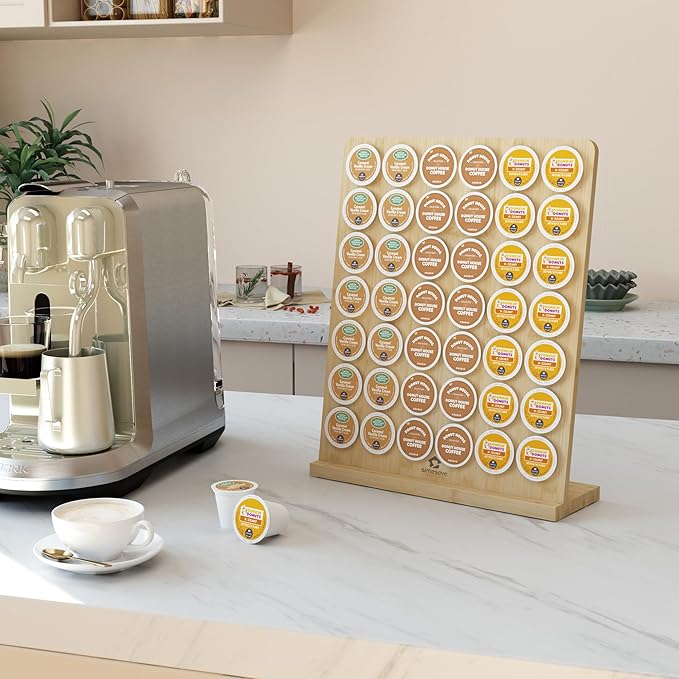 simesove K Cup Holder, Bamboo Keurig Storage Organizer, Holds 42 Pods for Coffee Bars, Offices, and Kitchens, k-cup Pod Holders Display Rack for Countertop