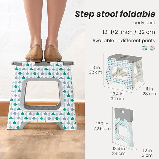 Vigar Compact Step Stool Foldable, 12-1/2-inch Step Stools for Adults up to 330 Pound, Lightweight Stool, Non-Slip Folding Step Stool, Geometric Body