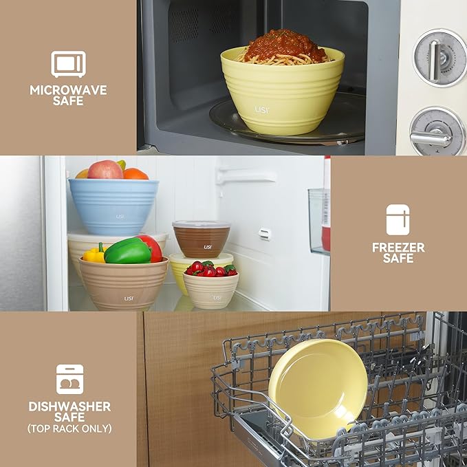 LISI 6 Pack Mixing Bowl Set with Lids, Plastic Bowls for Kitchen, Nesting Salad & Meal Prep Bowls, BPA-Free, Large Storage Bowl with Airtight Lids
