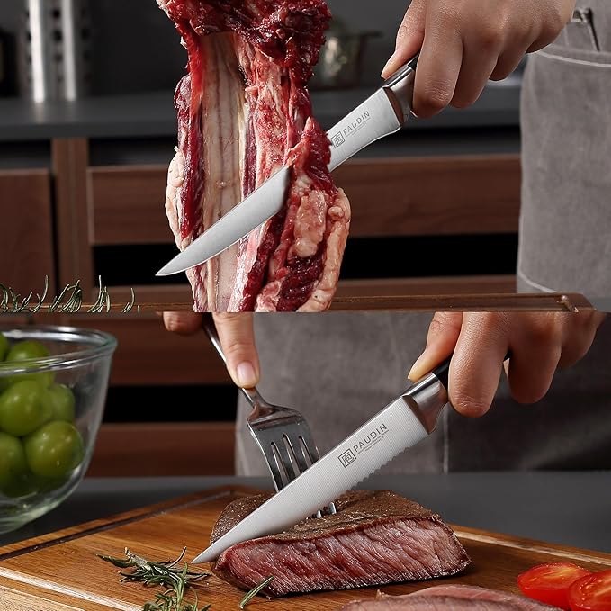 PAUDIN Knife Block Set, 15 Pieces Knife Set with Block, High Carbon Stainless Steel Kitchen Knife Set with Sharpener, Knives Set for Kitchen with Full Tang Triple Rivet Handle