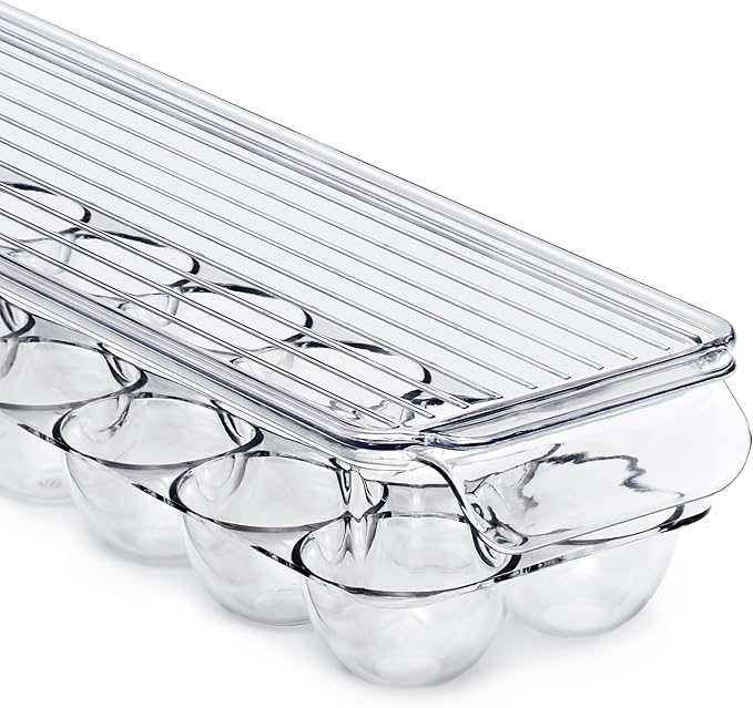 Sorbus Soda Can Organizer for Refrigerator & Egg Holder for Fridge Set, 2 Stackable Can Holder Dispenser Holds 12 Cans Each & 2 Egg Holders with Lid holds 14 eggs for Fridge, Pantry, Freezer, BPA-Free