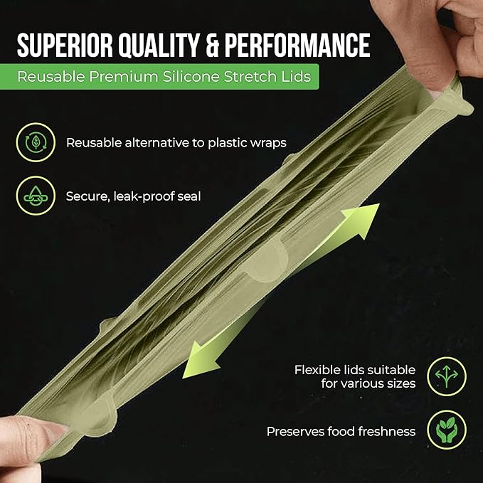 Reusable Silicone Stretch Lids for Food Storage in Fridge - Elastic Heat-Resistant Bowl Covers, Cups, Cans, Jars - Universal Food Grade Lid for Round and Rectangle Containers - 7 Pack - Multicolor