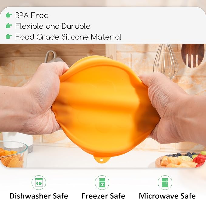 4 Cup Round Silicone Storage Cover Lids Replacement for Anchor Hocking and Pyrex 7201-PC Glass Bowls (Container not Included) (Mix) 4 Pack