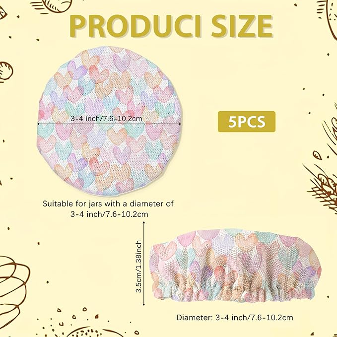 Sourdough Starter Jar Covers,5-Pack Reusable Pastel Pink Heart Cloth Lids for 3-4 Inch Jars,Ideal for Kombucha Kefir or Cheese Fermentation