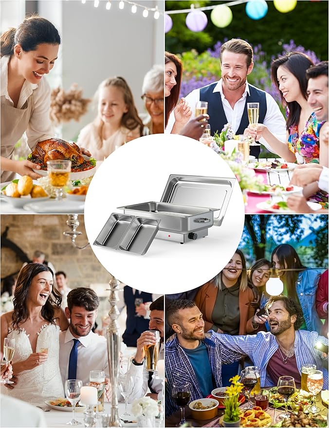 2 PACK Electric Chafing Dish Buffet Set 9QT Buffet Food Servers and Warmers Digital Display Temperature with 1 Full-size Pan & 2 Half-size Pan Stainless Steel for Parties Weddings Caterings