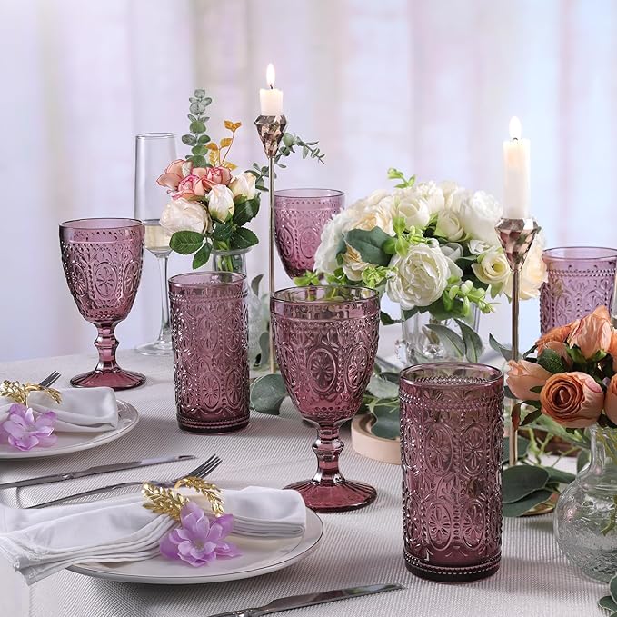 Purple Wine Glasses set of 4, Purple Goblets, Vintage Drinking Glassware, Colored Glassware Set for Party, Home & Wedding