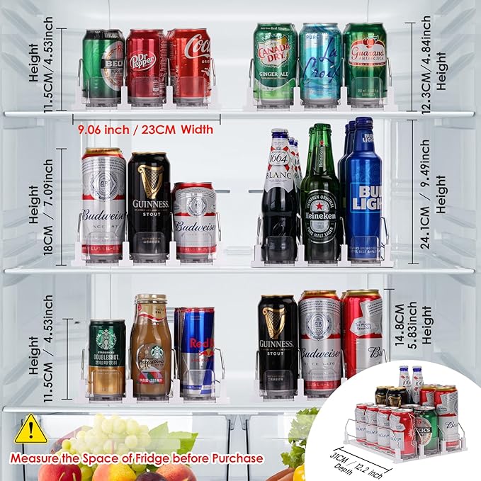 Automatic Soda Can Organizer for Refrigerator Can Dispenser for Beer Soda Seltzer Drink Pop Can Holder Self-Pushing Drink Organizer for Fridge Storage 12 cans of 11.15oz 12oz 16oz 16.9oz