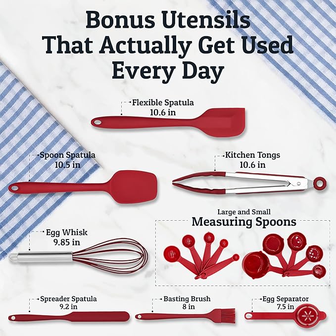 Priority Chef Stainless Steel Mixing Bowls with Lids Set, Metal Nesting Bowls with Airtight Lids, Graters, Non-Slip Base & Measurement Marks, Includes Utensil Set for Prep, Baking & Storage, Red