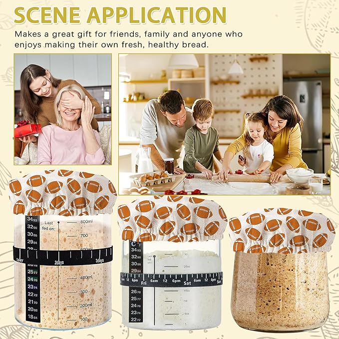 American Football Sourdough Jar Cover Reusable Cloth Lid for Sour Dough Starter Jar,5 Pack Bread Fermentation Container Tops Elastic Fabric Caps